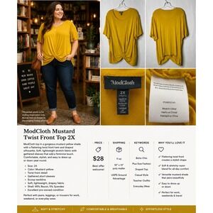 ModCloth Mustard Yellow Twist Front Puff Sleeve Knit Top Plus Size 2X